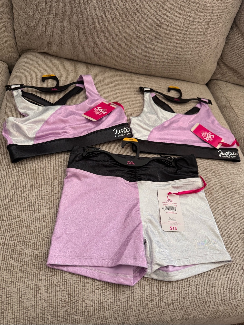 Justice Lavender & Silver Girls' Dance Sports Bra and Shorts Set